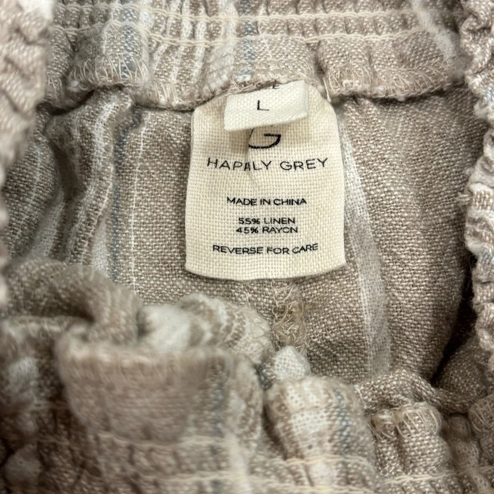 Happily Grey Striped Wide Leg Linen Blend Pants - Size L - Picture 5 of 10